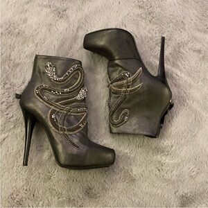 Barbara Bui snake embellished Elegant Black High Heel Ankle Boots, US8
